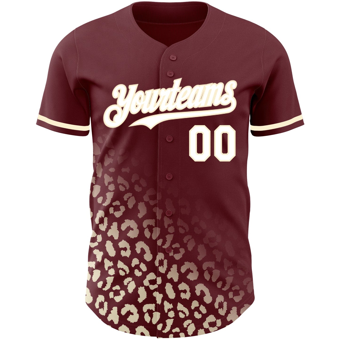 Custom Burgundy White-Cream 3D Pattern Design Leopard Print Fade Fashion Authentic Baseball Jersey view 2