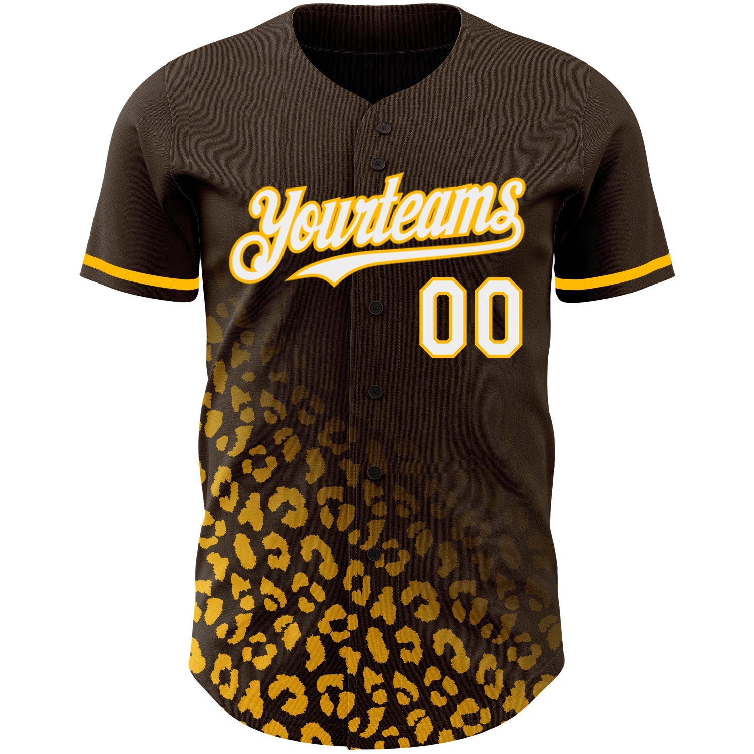 Custom Brown White-Gold 3D Pattern Design Leopard Print Fade Fashion Authentic Baseball Jersey view 2