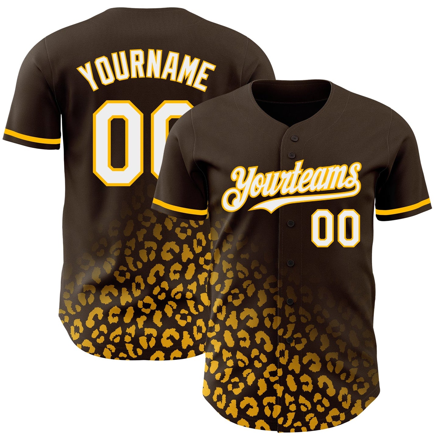 Custom Brown White-Gold 3D Pattern Design Leopard Print Fade Fashion Authentic Baseball Jersey - Main View