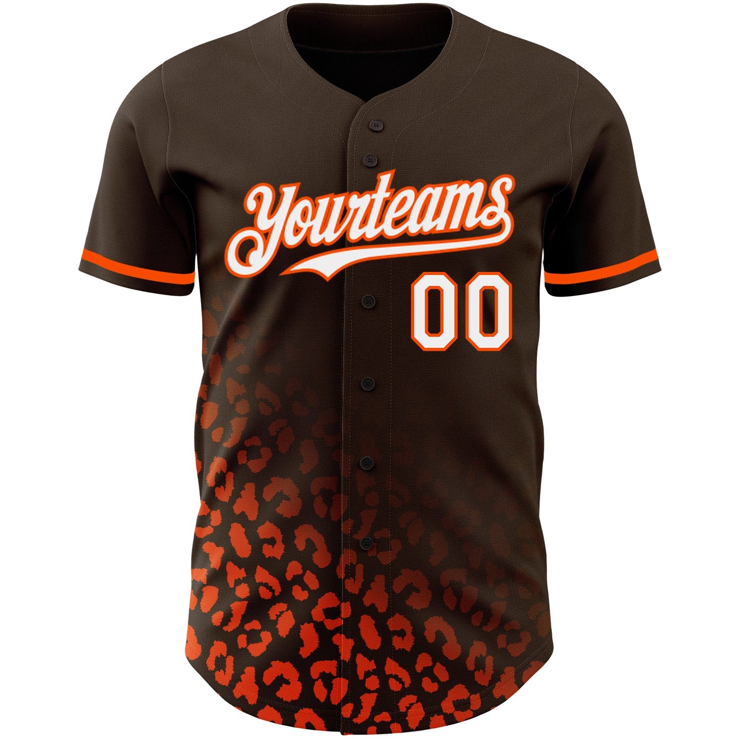Custom Brown White-Orange 3D Pattern Design Leopard Print Fade Fashion Authentic Baseball Jersey view 2