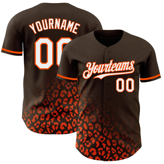 Custom Brown White-Orange 3D Pattern Design Leopard Print Fade Fashion Authentic Baseball Jersey - Main View