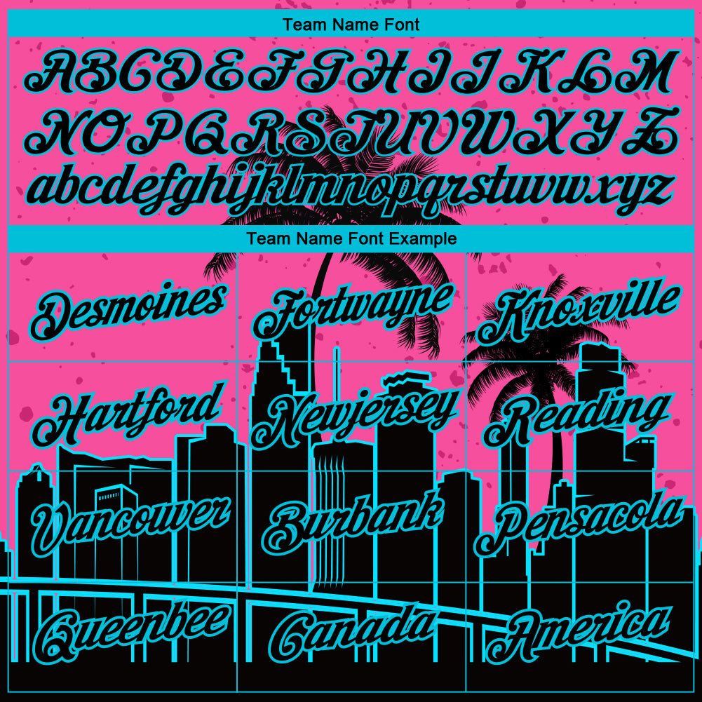 Custom Pink Lakes Blue-Black 3D Pattern Design Miami Palm Trees City Edition Performance T-Shirt view 3