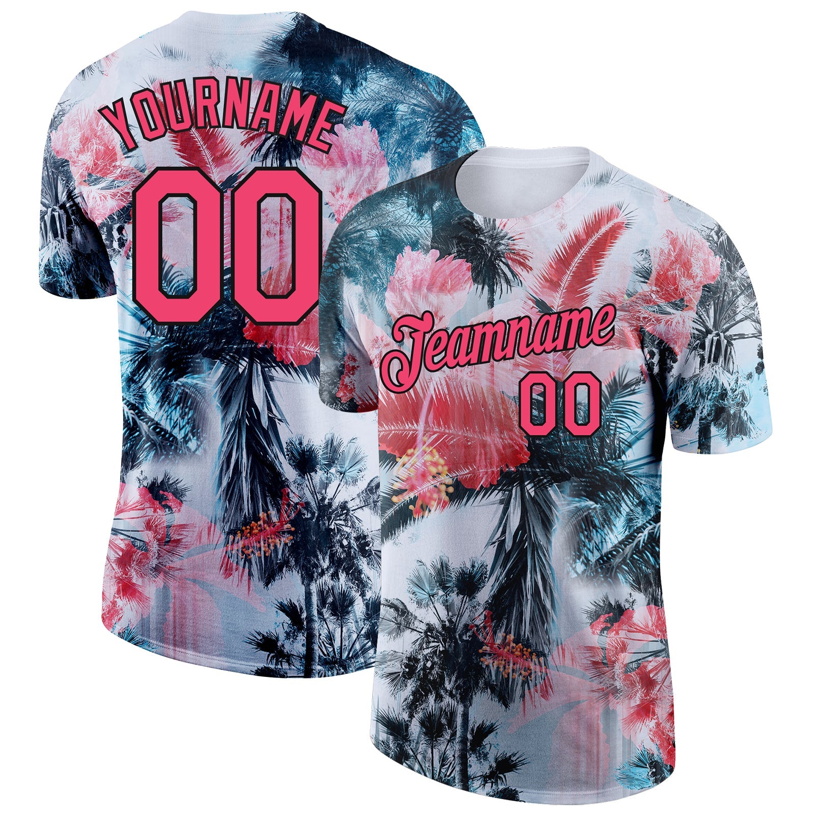 Custom White Neon Pink-Black 3D Pattern Design Hawaii Palm Trees Performance T-Shirt - Main View