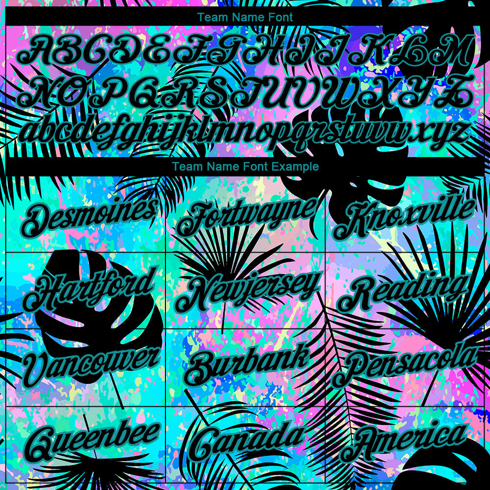 Custom Teal Black 3D Pattern Design Hawaii Palm Leaves Performance T-Shirt view 3