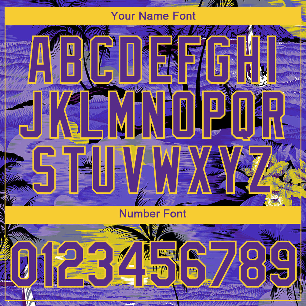 Custom Purple Yellow 3D Pattern Design Sun Beach Hawaii Palm Trees Performance T-Shirt view 4