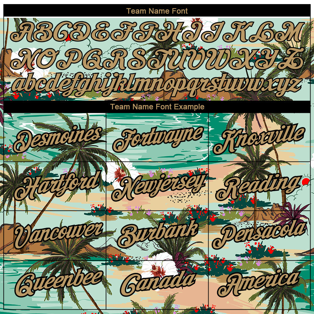 Custom Aqua Old Gold-Black 3D Pattern Design Hawaii Palm Trees And Flowers Performance T-Shirt view 3