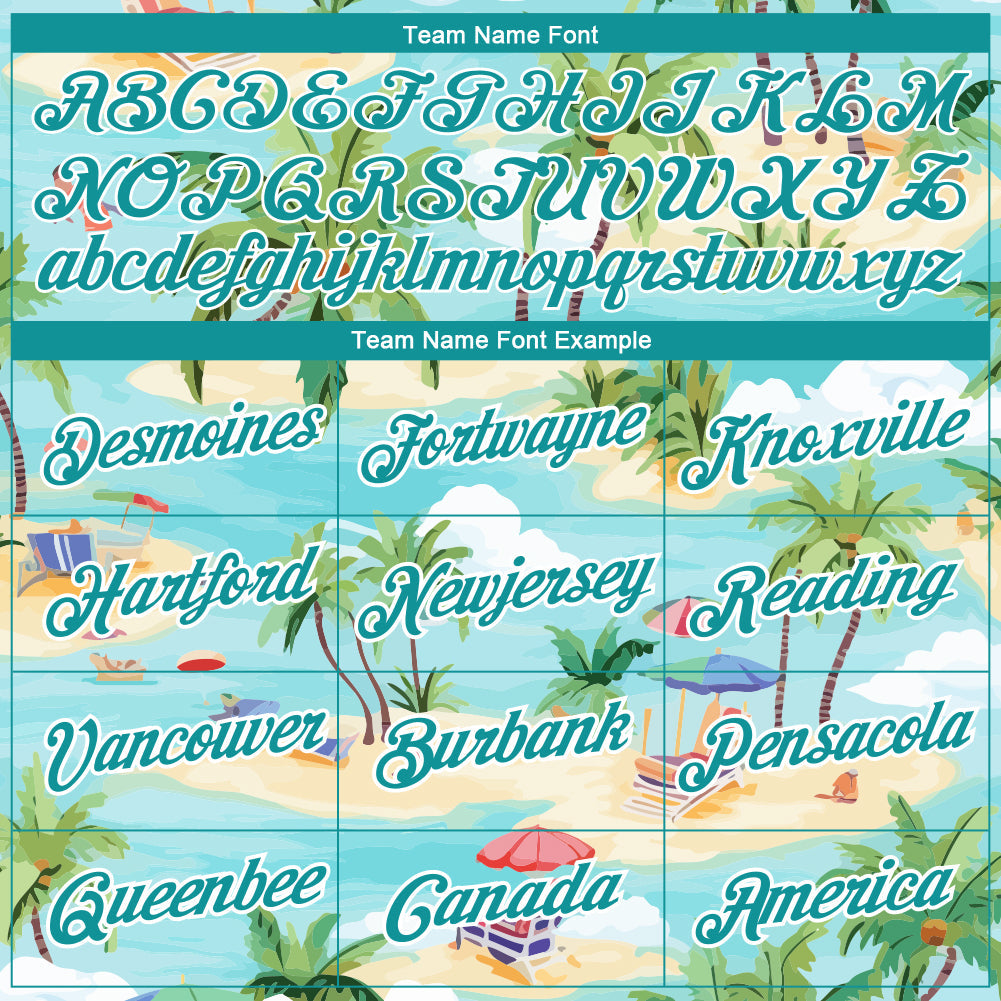 Custom Lakes Blue Teal-White 3D Pattern Design Beach Hawaii Palm Trees Performance T-Shirt view 3