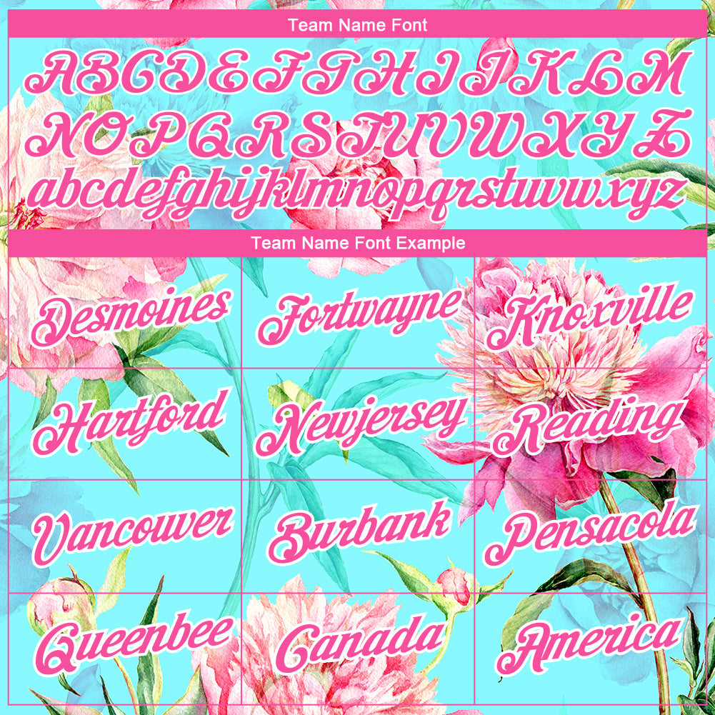 Custom Aqua Pink-White 3D Pattern Design Flowers Performance T-Shirt view 3