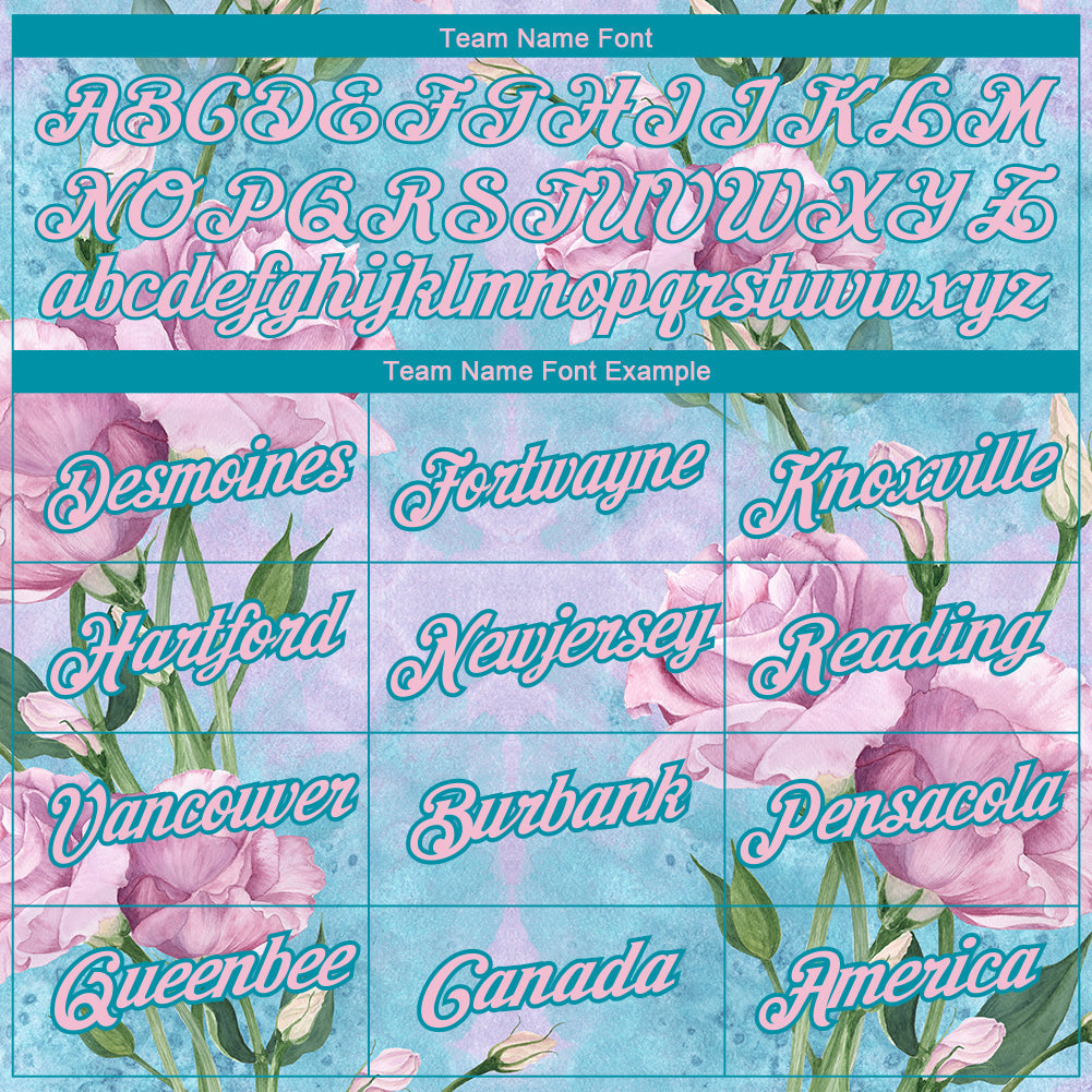 Custom Teal Light Pink 3D Pattern Design Flowers Performance T-Shirt view 3