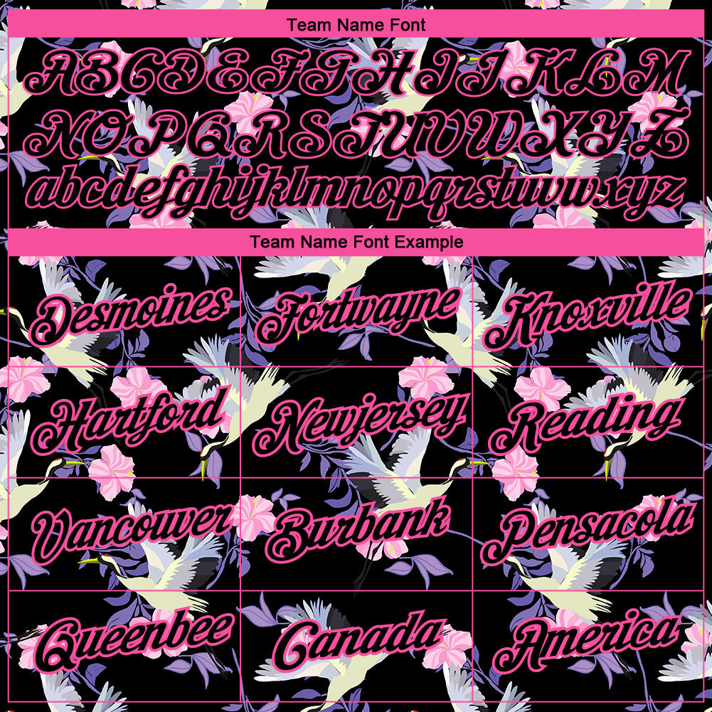 Custom Black Pink 3D Pattern Design Flowers And Crane Performance T-Shirt view 3