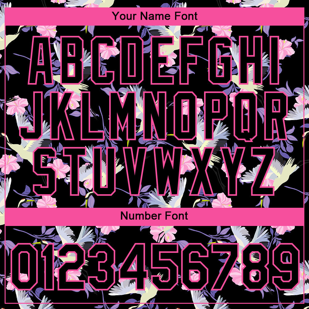 Custom Black Pink 3D Pattern Design Flowers And Crane Performance T-Shirt view 4