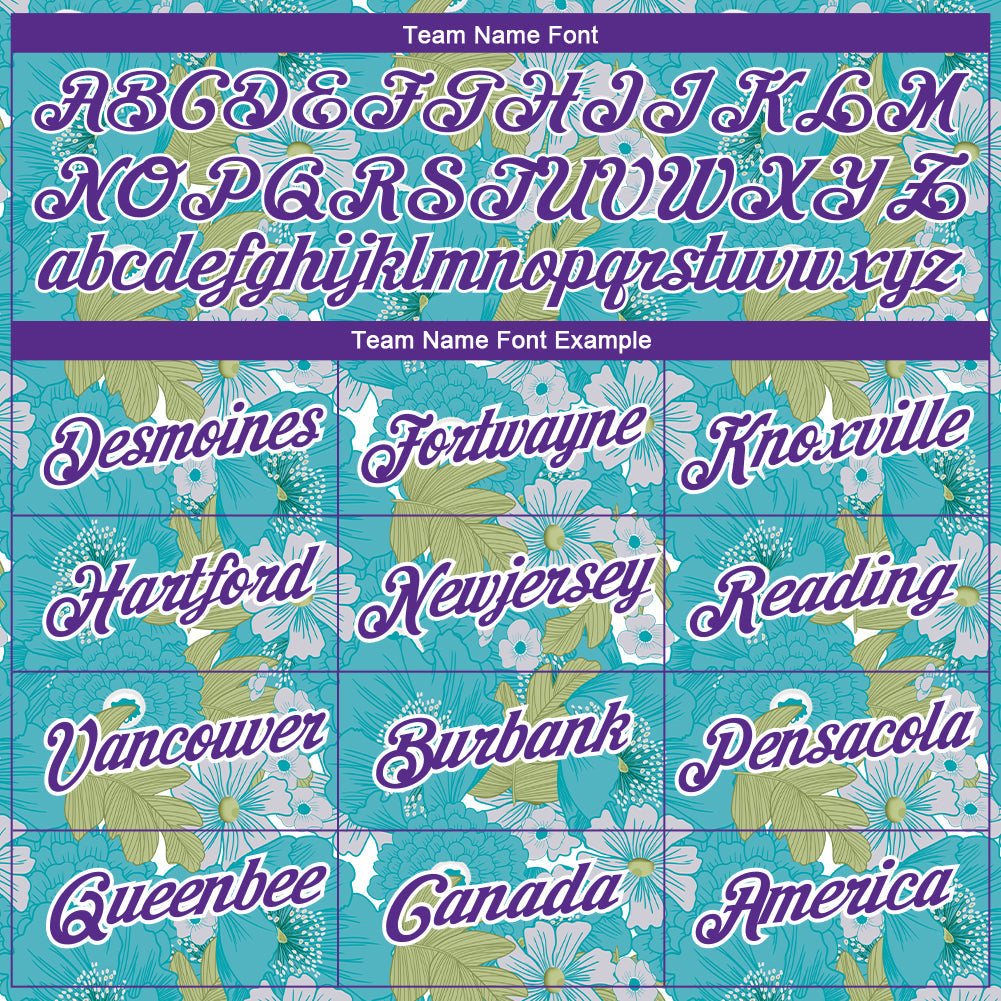 Custom Teal Purple-White 3D Pattern Design Flowers Performance T-Shirt view 3