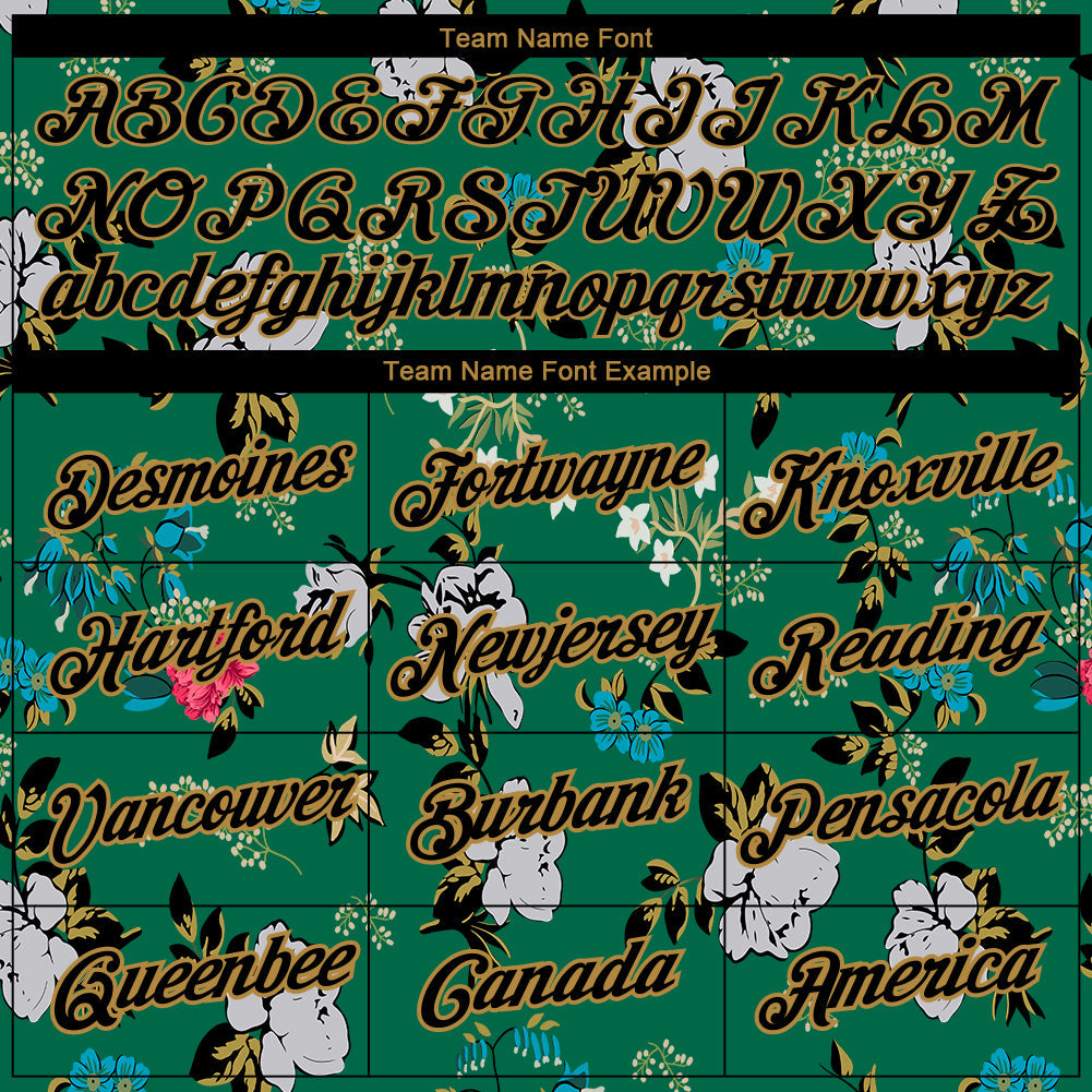 Custom Kelly Green Black-Old Gold 3D Pattern Design Flowers Performance T-Shirt view 3