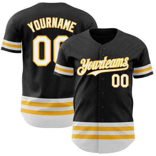 Custom Black White-Gold Line Authentic Baseball Jersey - Main View