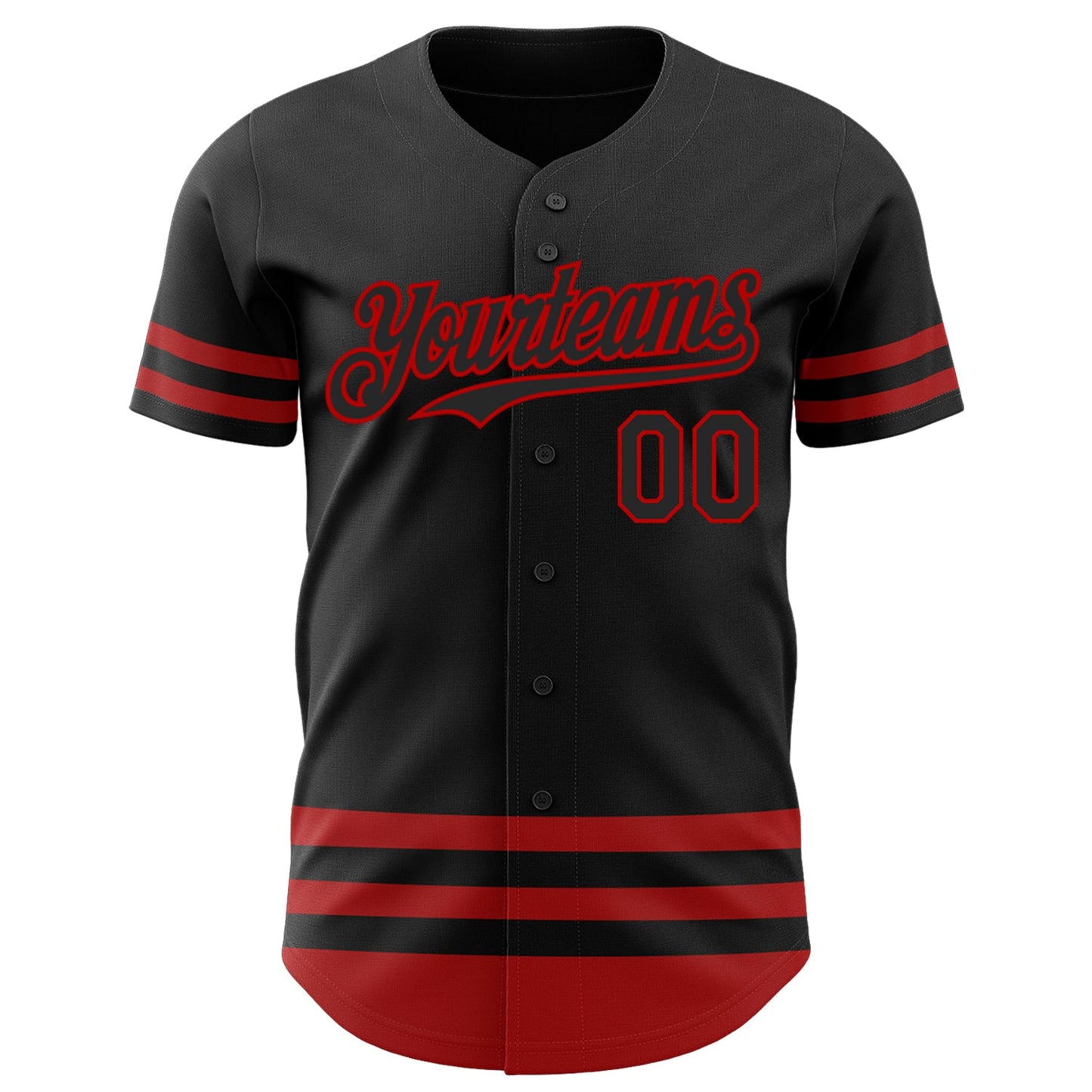 Custom Black Red Line Authentic Baseball Jersey view 2