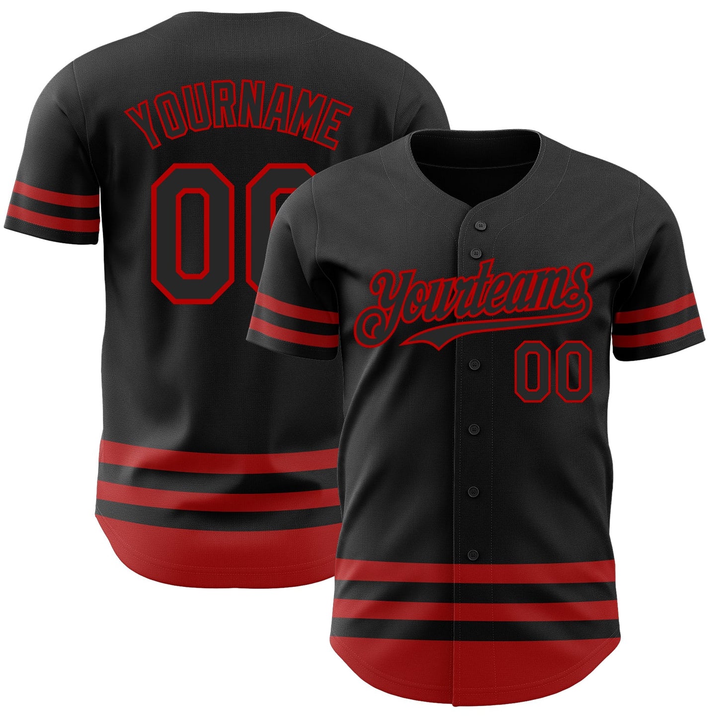 Custom Black Red Line Authentic Baseball Jersey - Main View