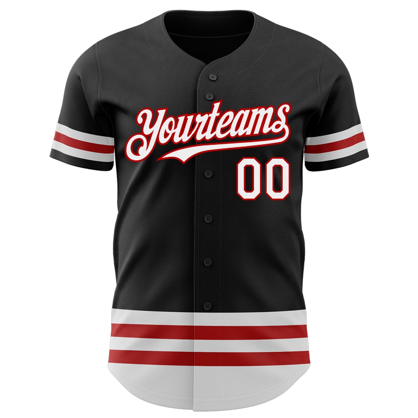 Custom Black White-Red Line Authentic Baseball Jersey view 2