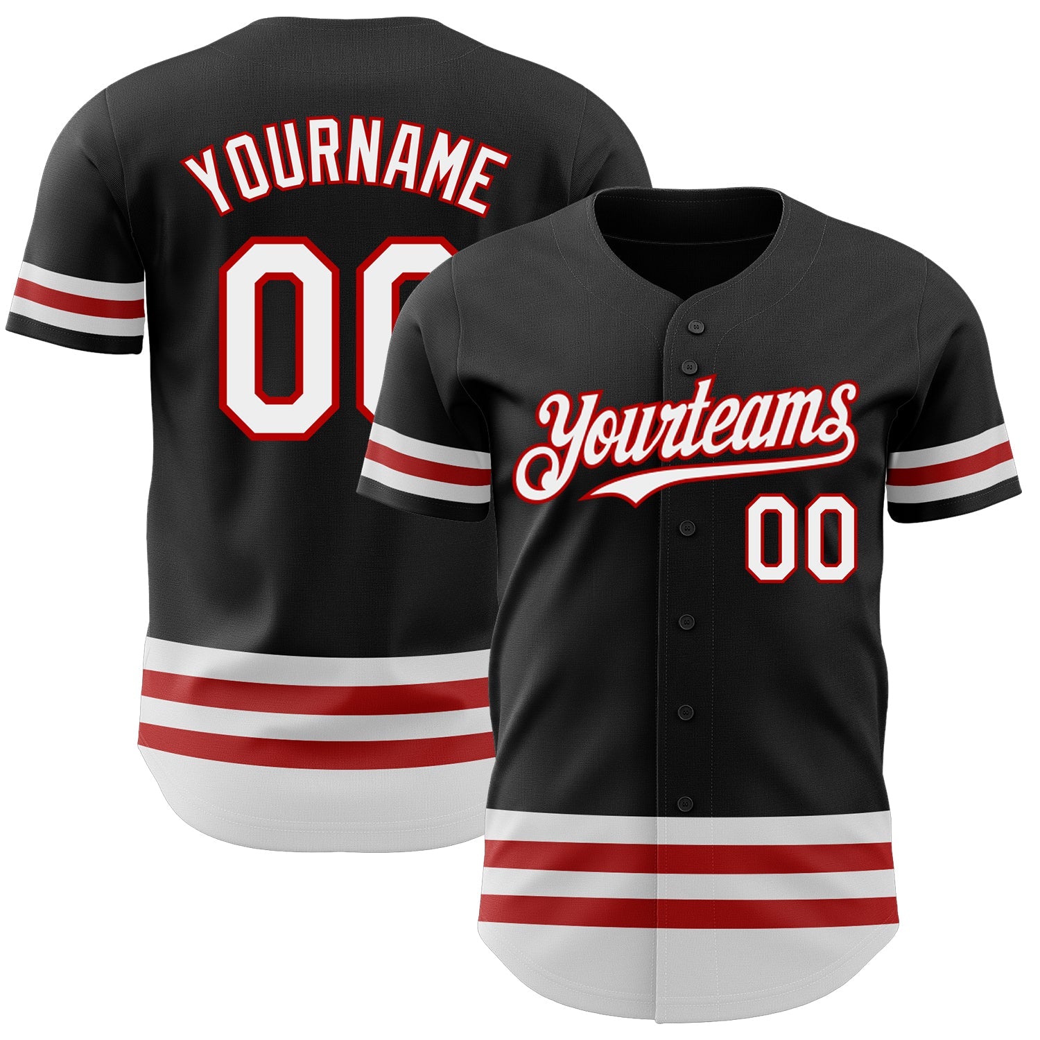 Custom Black White-Red Line Authentic Baseball Jersey - Main View