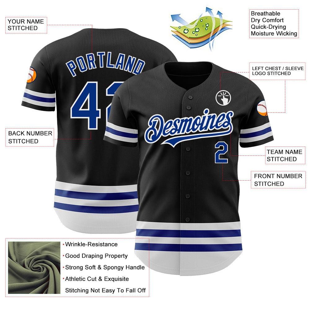 Custom Black Royal-White Line Authentic Baseball Jersey view 3