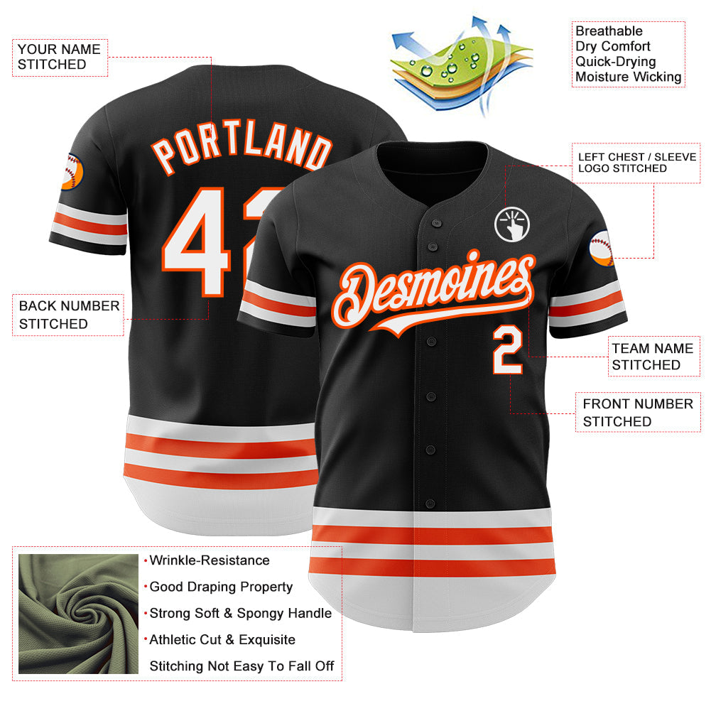 Custom Black White-Orange Line Authentic Baseball Jersey view 3