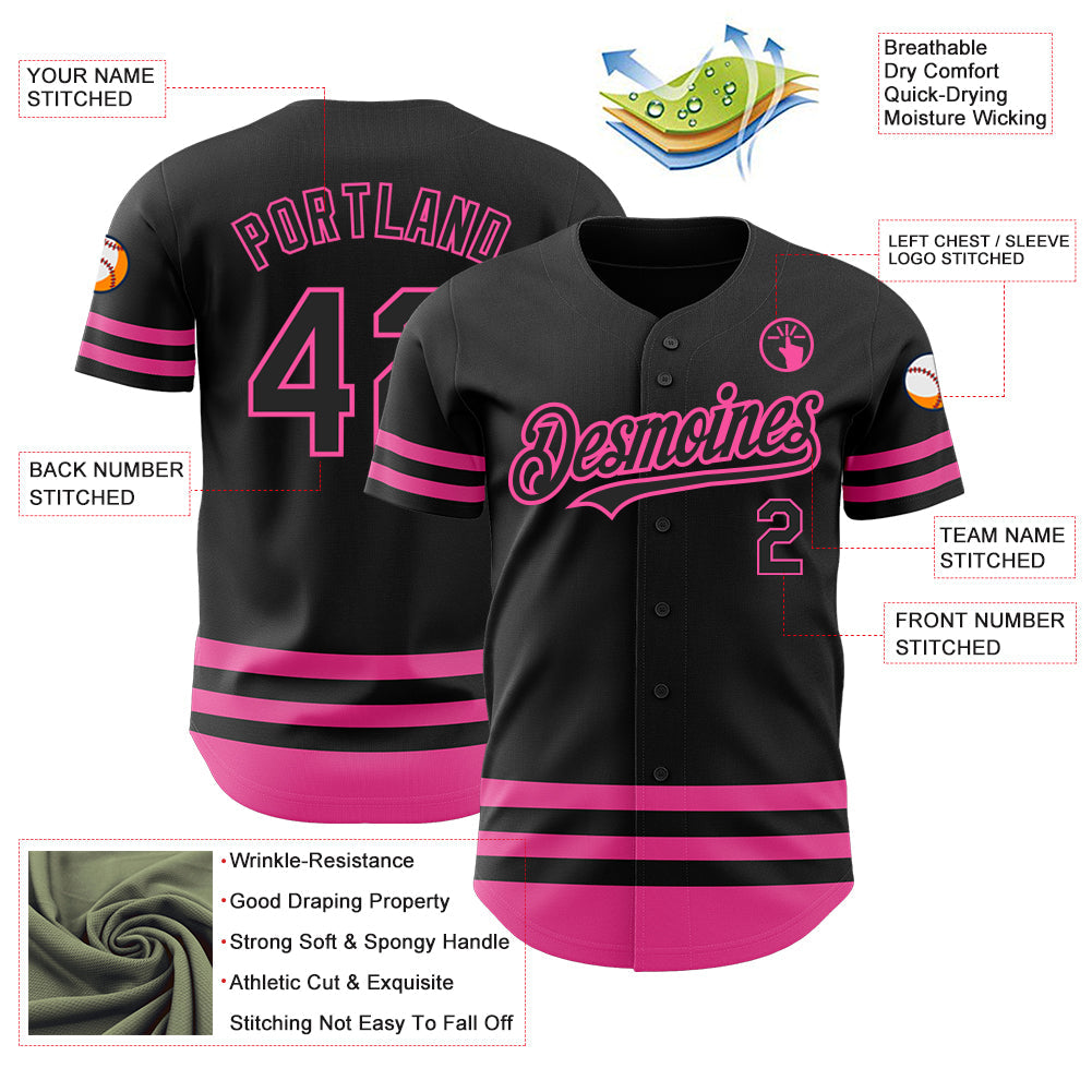 Custom Black Pink Line Authentic Baseball Jersey view 3