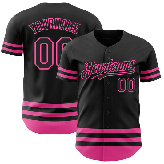 Custom Black Pink Line Authentic Baseball Jersey - Main View