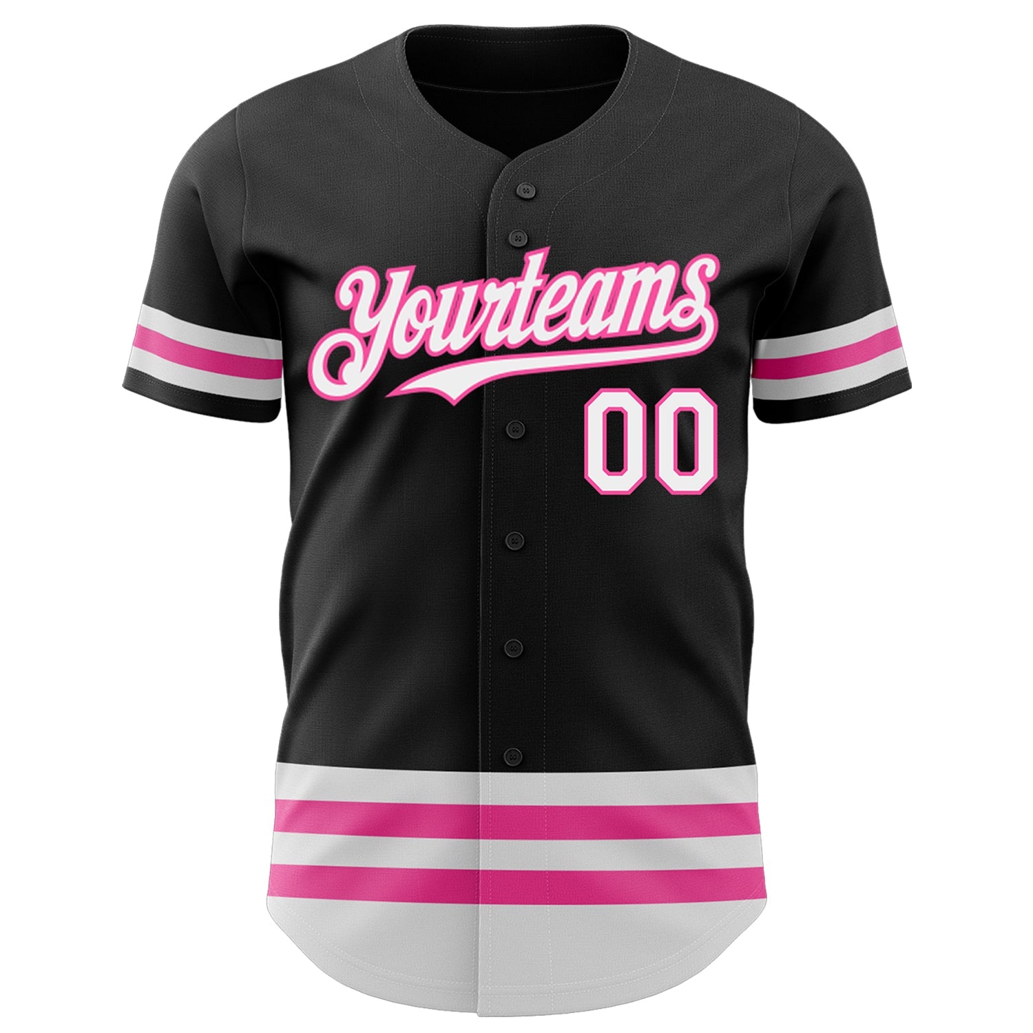 Custom Black White-Pink Line Authentic Baseball Jersey view 2