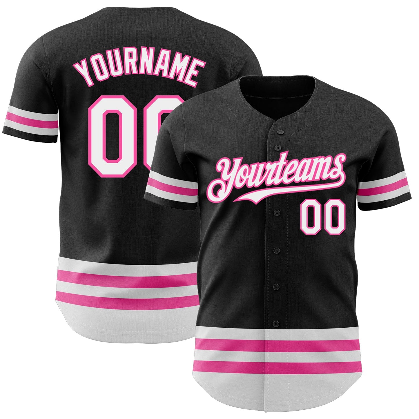 Custom Black White-Pink Line Authentic Baseball Jersey - Main View