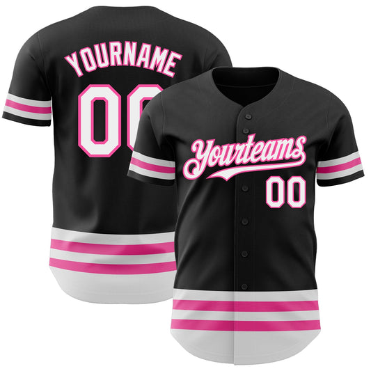 Custom Black White-Pink Line Authentic Baseball Jersey - Main View