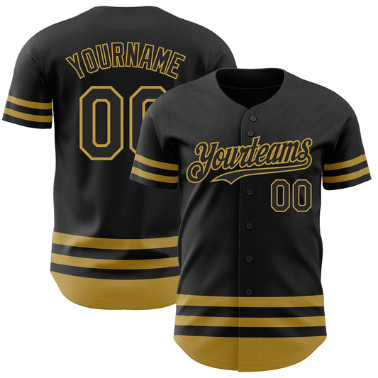 Custom Black Old Gold Line Authentic Baseball Jersey - Main View