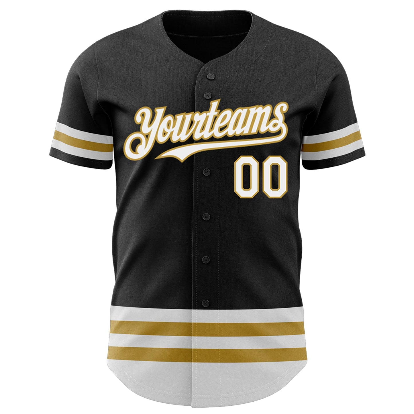 Custom Black White-Old Gold Line Authentic Baseball Jersey view 2