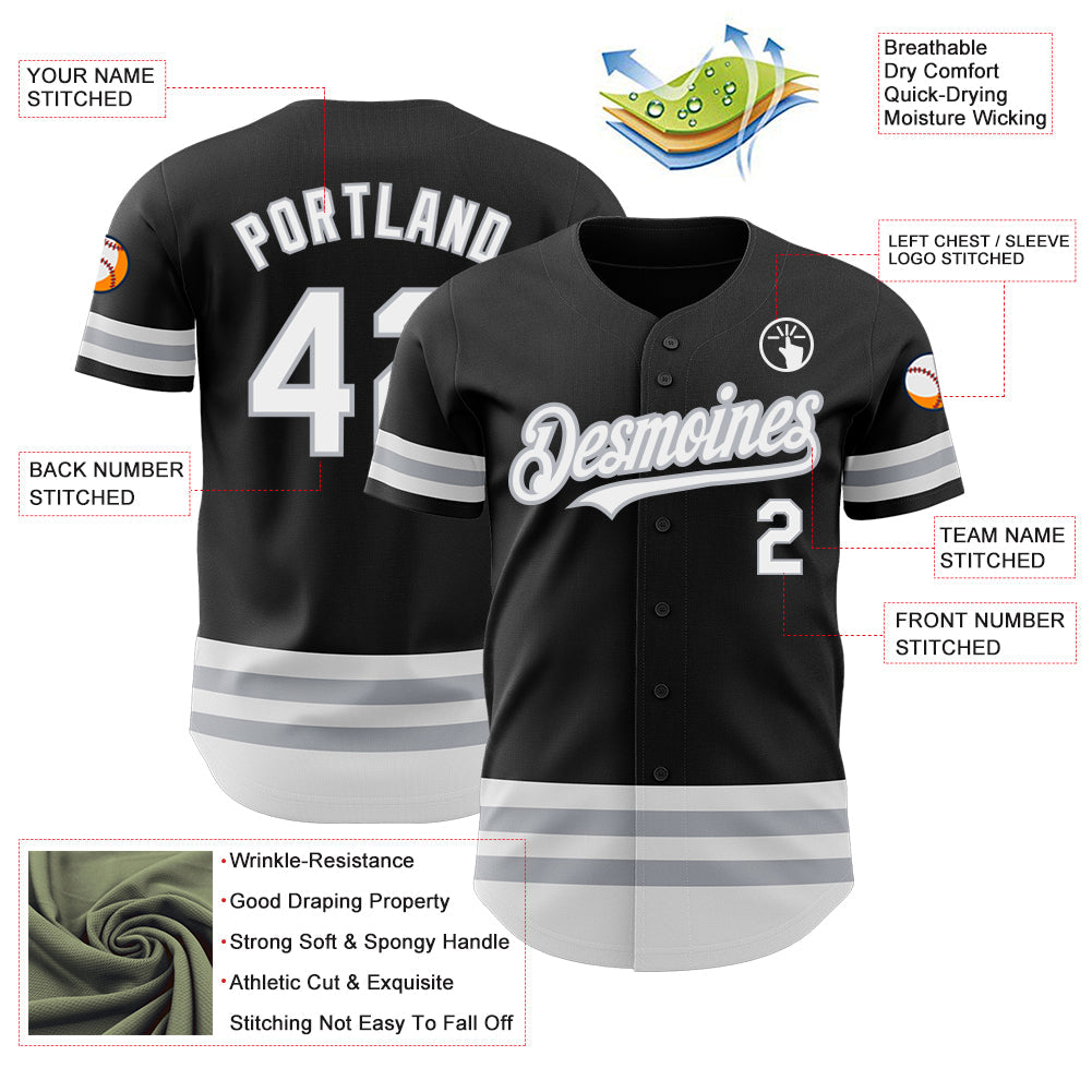 Custom Black White-Gray Line Authentic Baseball Jersey view 3