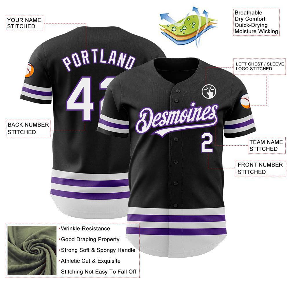 Custom Black White-Purple Line Authentic Baseball Jersey view 3