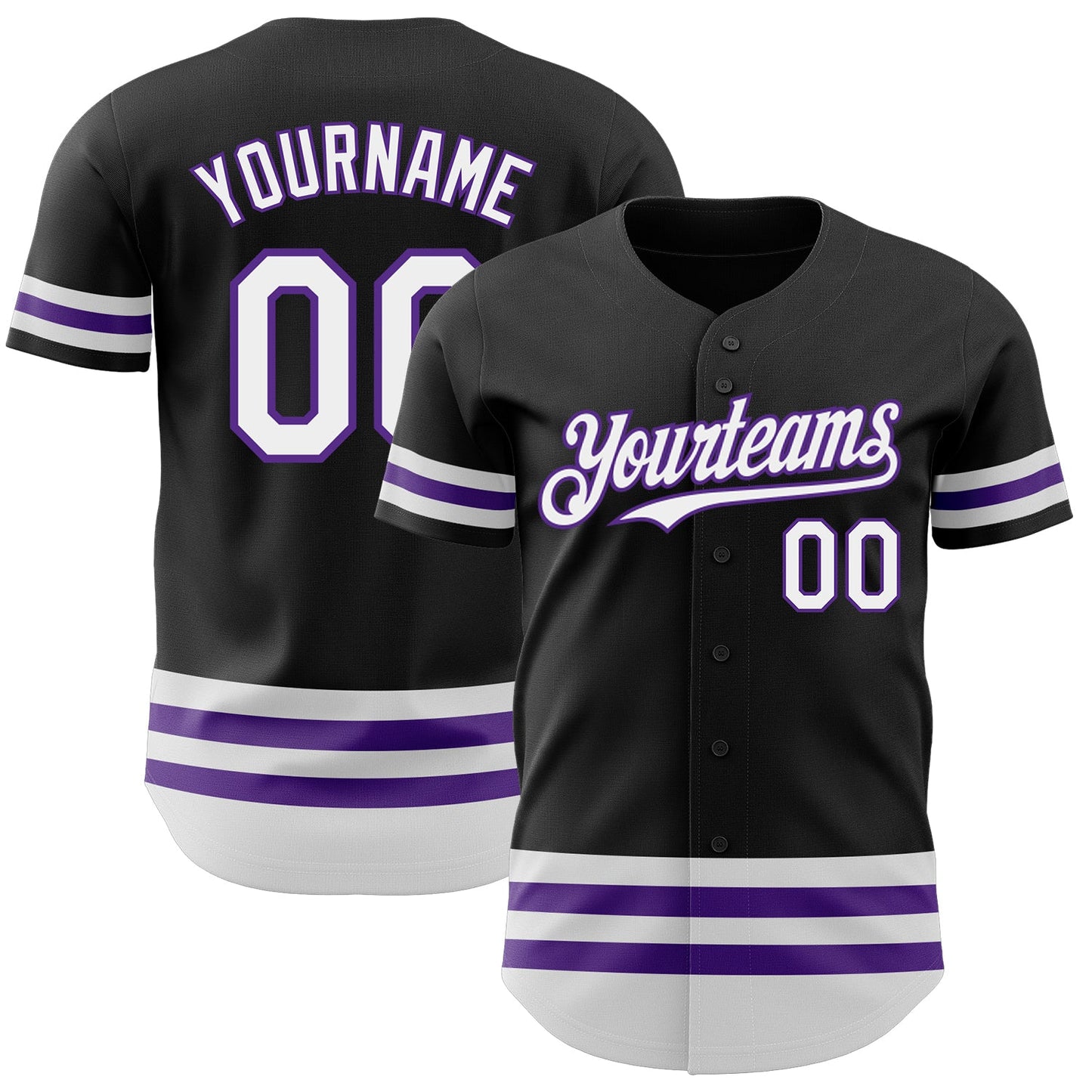 Custom Black White-Purple Line Authentic Baseball Jersey - Main View