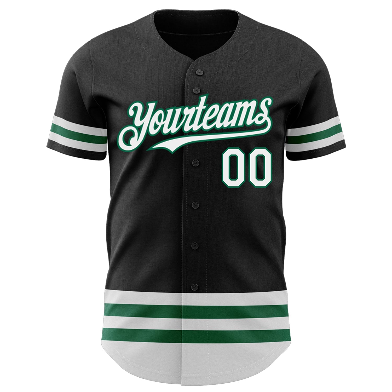 Custom Black White-Kelly Green Line Authentic Baseball Jersey view 2