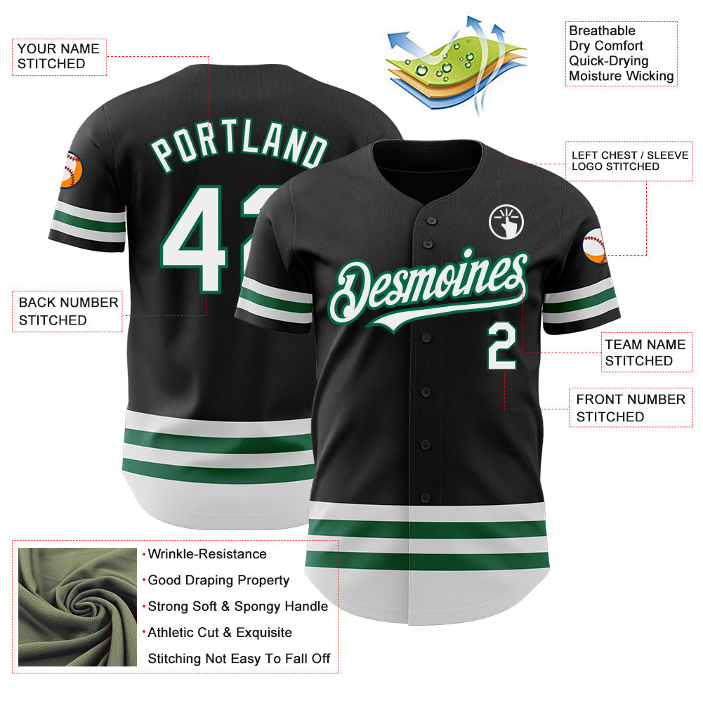 Custom Black White-Kelly Green Line Authentic Baseball Jersey view 3
