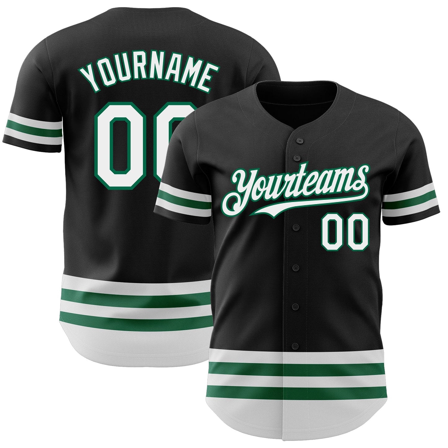 Custom Black White-Kelly Green Line Authentic Baseball Jersey - Main View