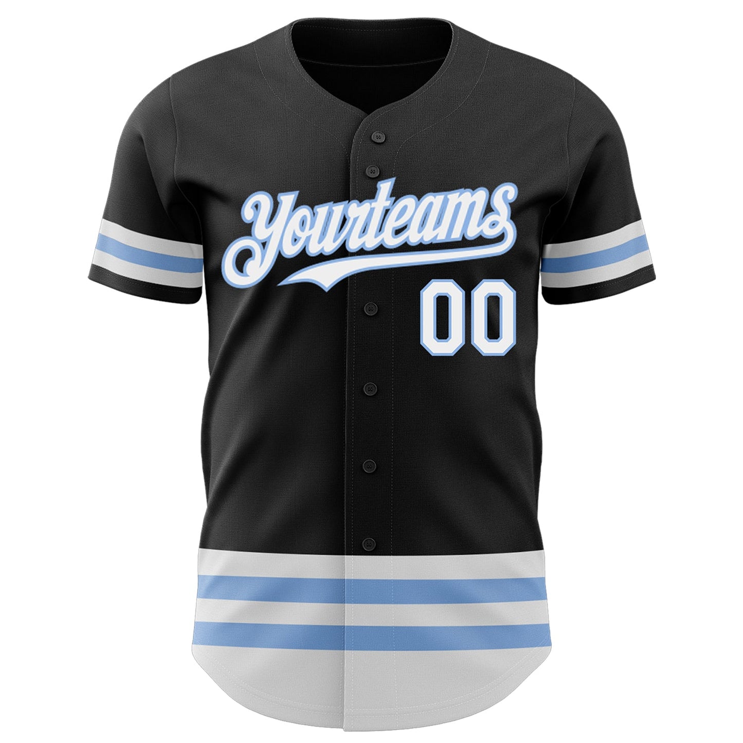 Custom Black White-Light Blue Line Authentic Baseball Jersey view 2