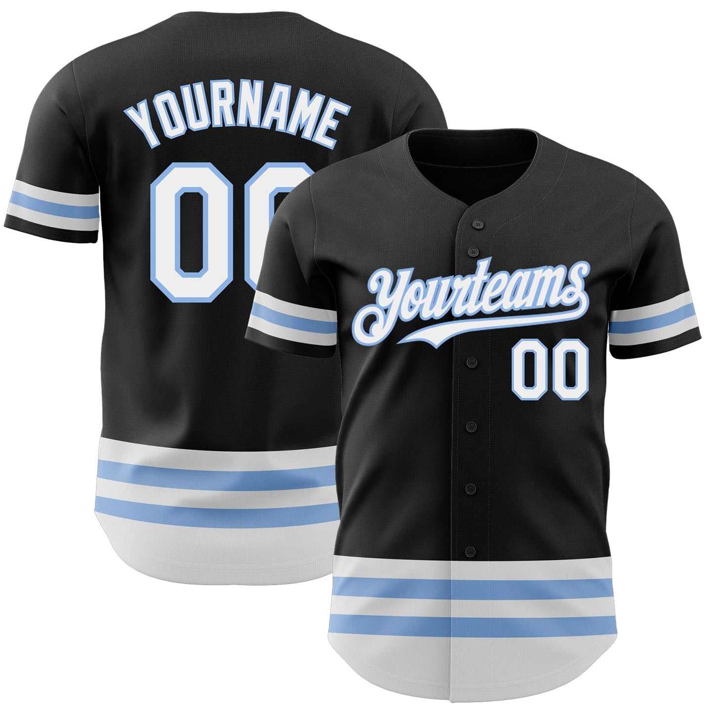 Custom Black White-Light Blue Line Authentic Baseball Jersey - Main View