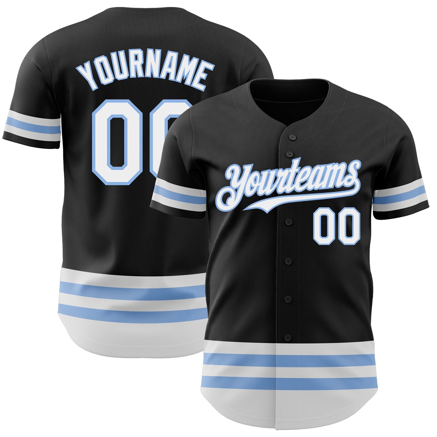 Custom Black White-Light Blue Line Authentic Baseball Jersey - Main View