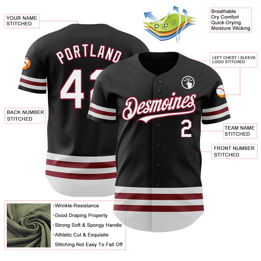 Custom Black White-Crimson Line Authentic Baseball Jersey view 3