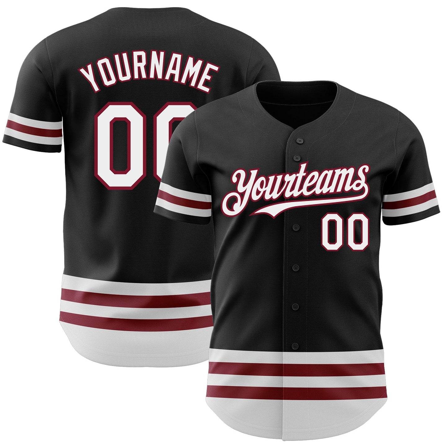 Custom Black White-Crimson Line Authentic Baseball Jersey - Main View