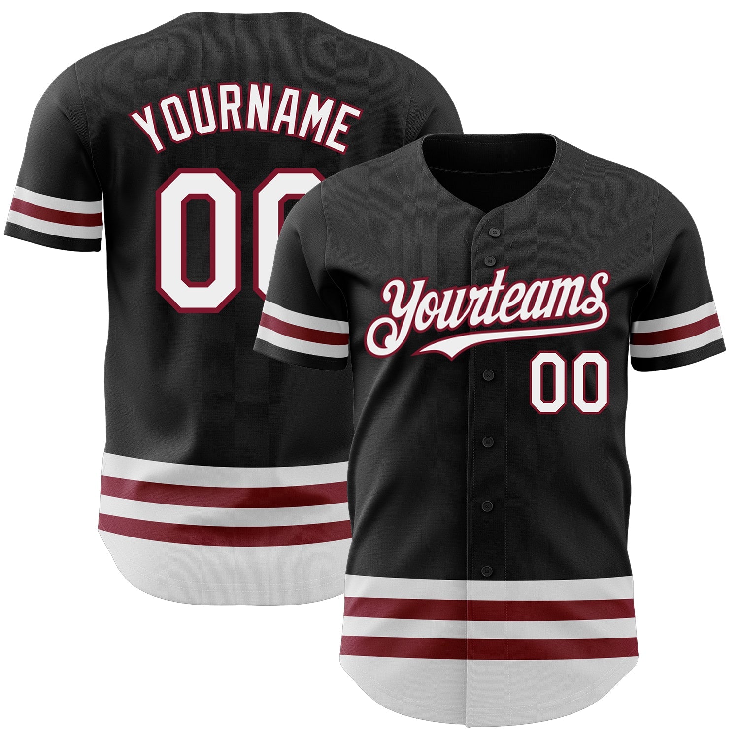 Custom Black White-Crimson Line Authentic Baseball Jersey - Main View