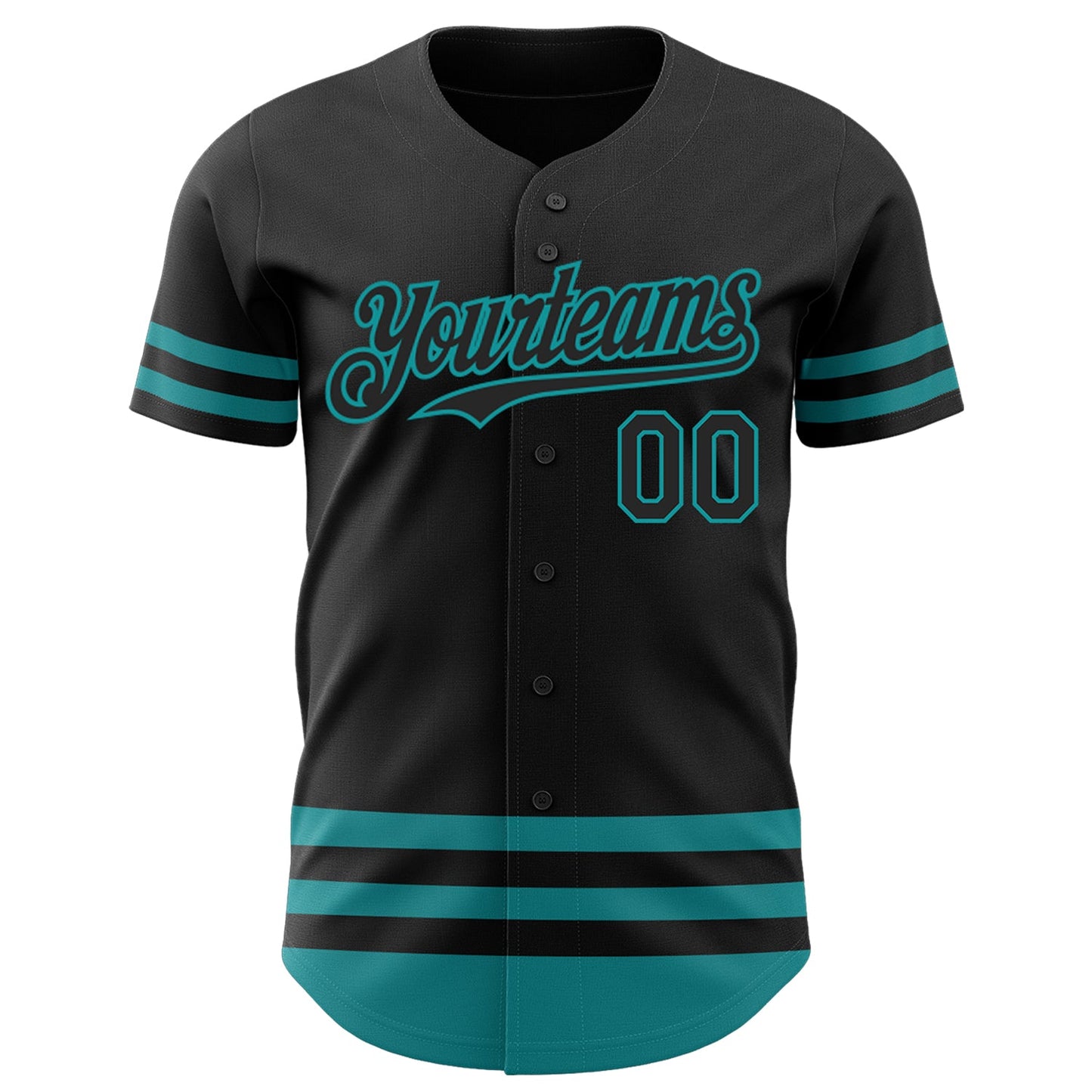 Custom Black Teal Line Authentic Baseball Jersey view 2