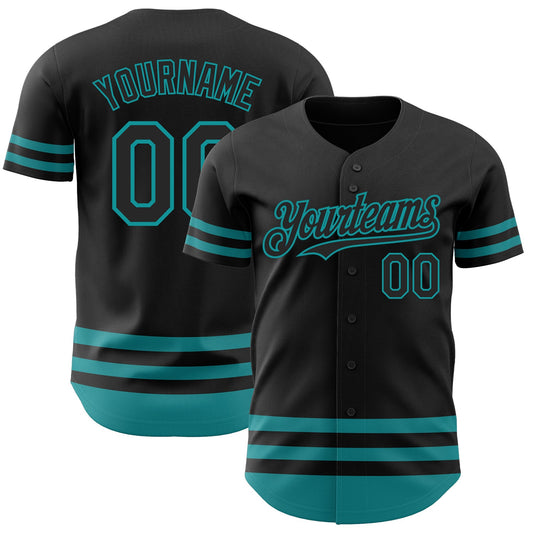 Custom Black Teal Line Authentic Baseball Jersey - Main View
