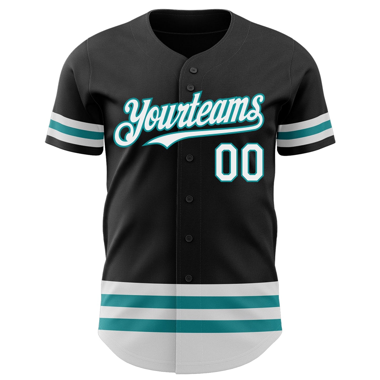 Custom Black White-Teal Line Authentic Baseball Jersey view 2