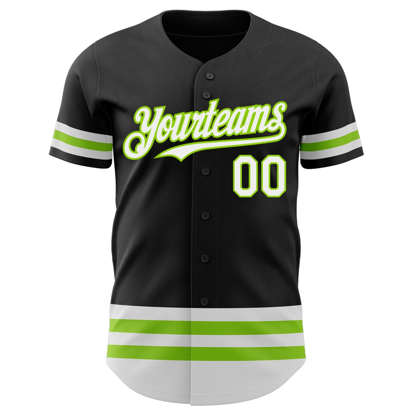 Custom Black White-Neon Green Line Authentic Baseball Jersey view 2