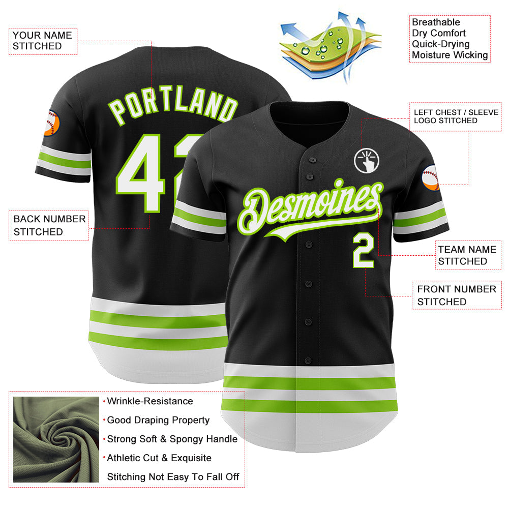 Custom Black White-Neon Green Line Authentic Baseball Jersey view 3