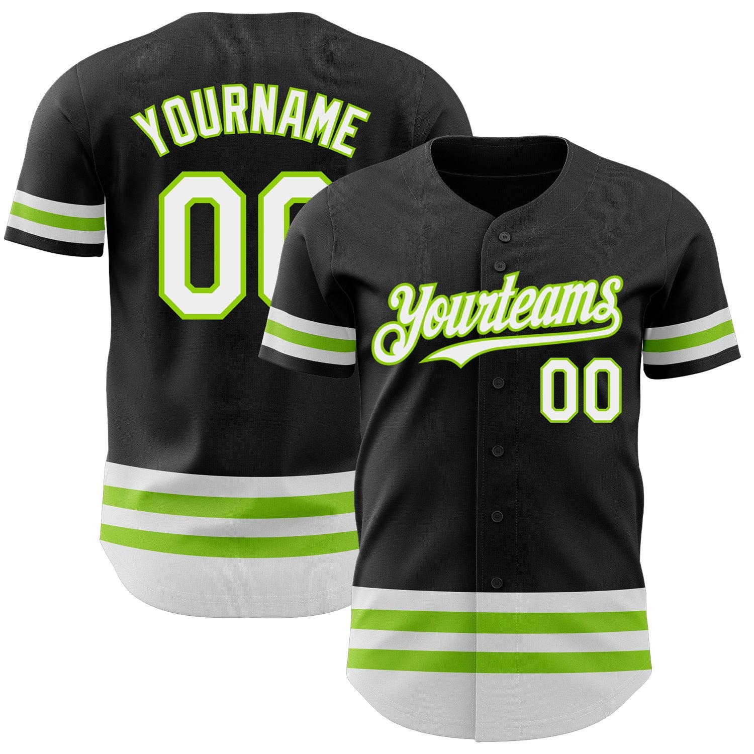 Custom Black White-Neon Green Line Authentic Baseball Jersey - Main View