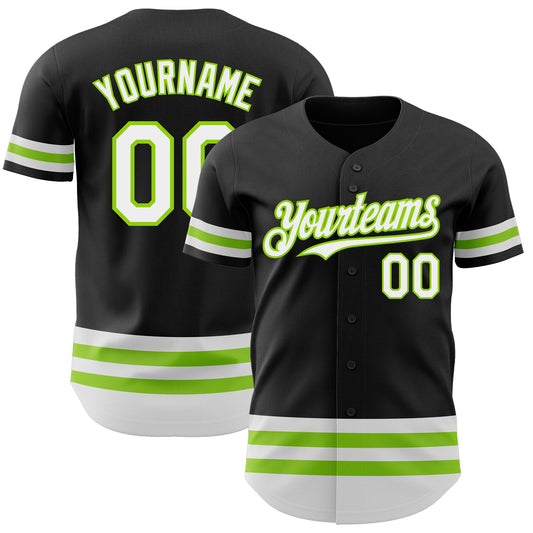 Custom Black White-Neon Green Line Authentic Baseball Jersey - Main View